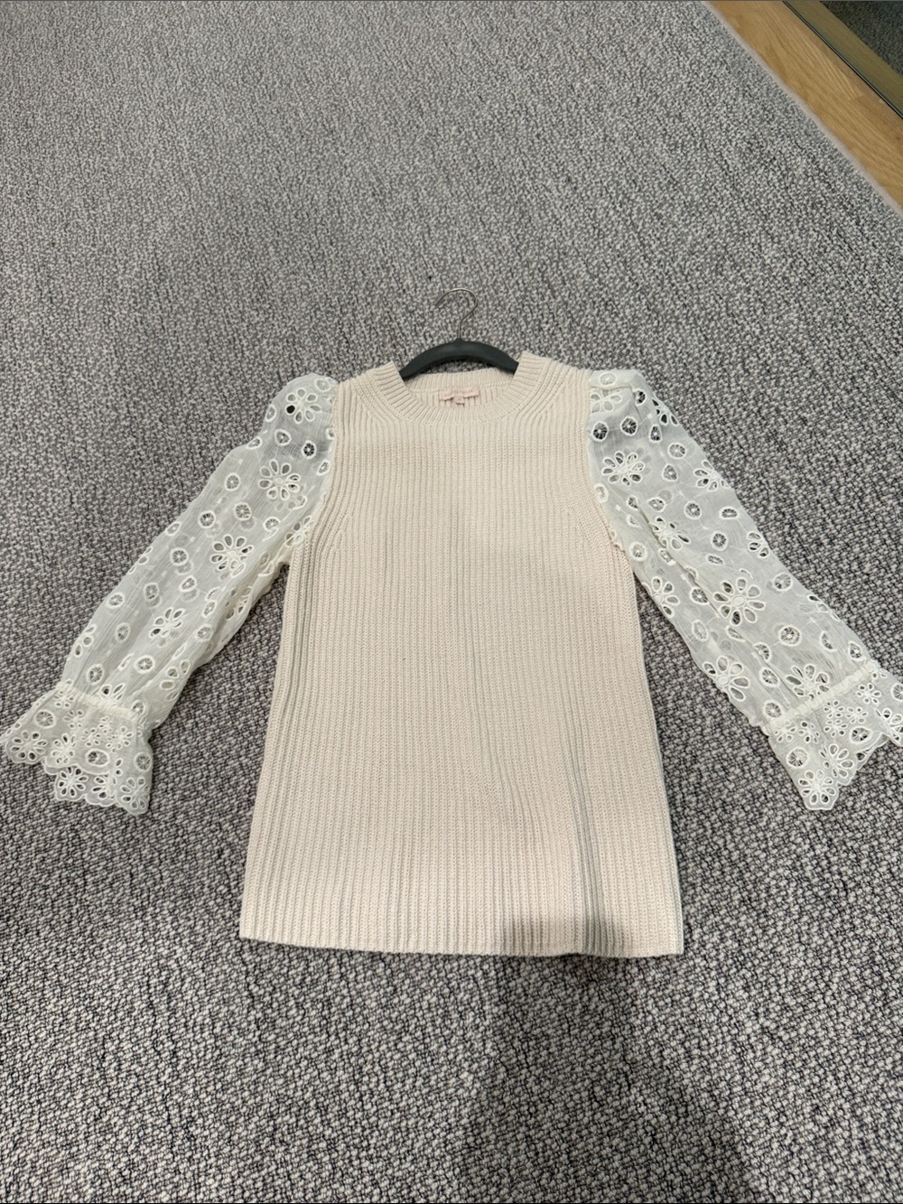 Rebecca Taylor Cream Ribbed Knit Sweater